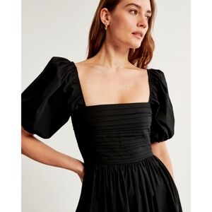 NWOT Abercombie & Fitch Ruched Puff Sleeve Poplin Mini Dress in Black Size Small